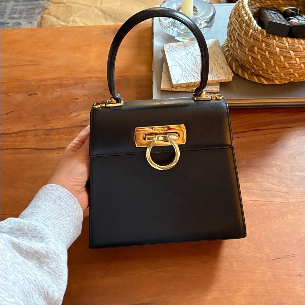Salvatore Ferragamo black top handle gancini purse - Picture 2 of 14